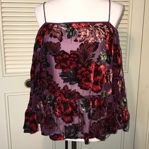 Sheet off the shoulder top with velvet detailing